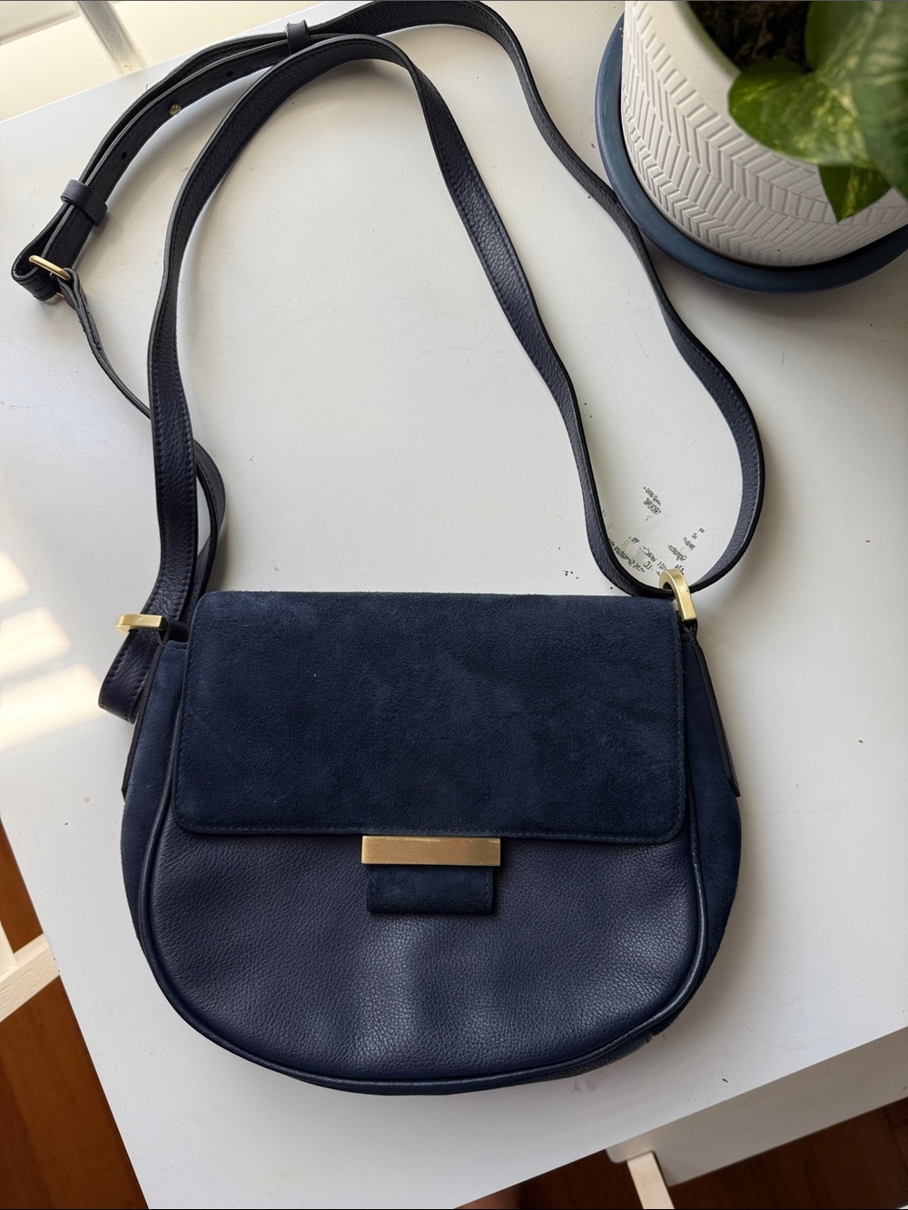 Ann Taylor Navy Crossbody Shoulder Bag with Gold Accent